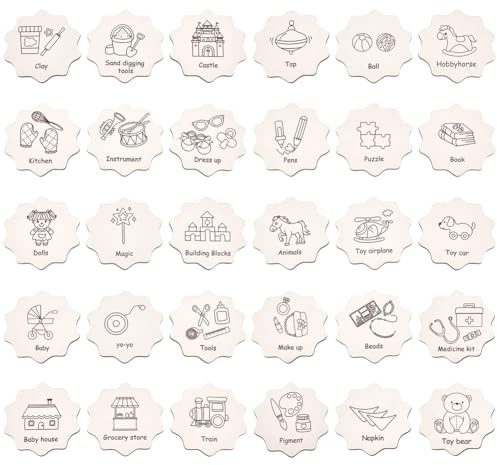 BENECREAT 30 Pcs Wooden Decorative Tags, 30 Styles Wooden Label Decals for Nursery Decor Playroom and Bedroom Organization(5.95cm)