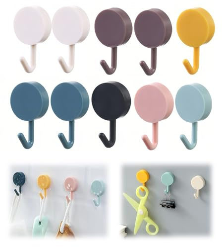 Supecesorio Self Adhesive Hooks, 10 Pcs Stick on Wall Adhesive Colorful Mini Hooks, No Drilling or Nails, Hooks for Key, Bath Towels, Kitchen, Ceiling, Wall, Bathrobe, Door,Towel, Coat