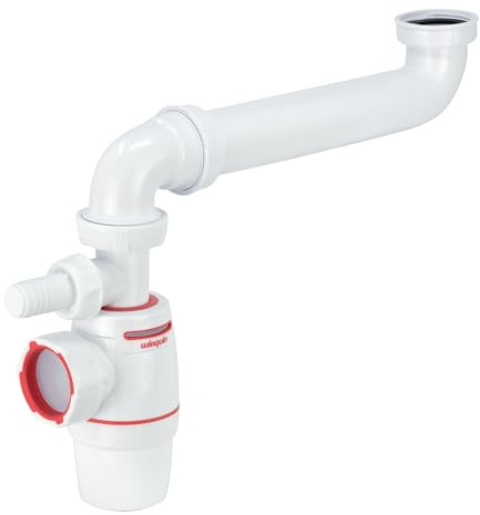 Wirquin 30723726 Siphon Évier Néo Air 1 Bac Ø40 mm avec Tubulure | Étanche, zéro bruit, anti-odeurs, anti-vide intégré, installation facile, gain de place, fabriqué en France, blanc et rouge