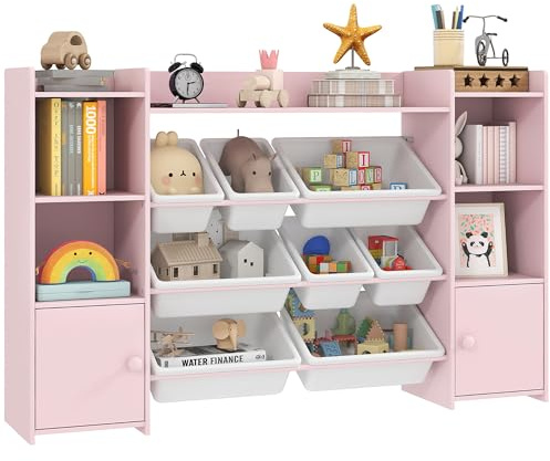 AIYAPLAY Kinderregal mit 8 Aufbewahrungsboxen 4 Fächern 140x30x90cm Rosa