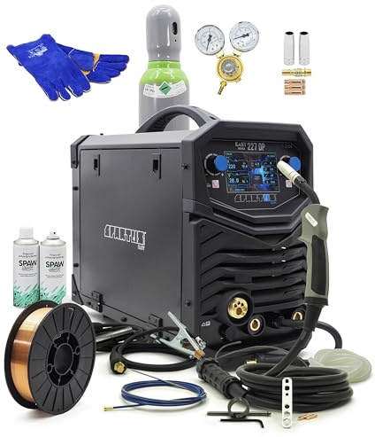 Spartus EasyMIG 227 - Saldatrice MAG con bombola di gas di protezione, acciaio inox e filo di CO2 - 230 V 220 A Inverter completo