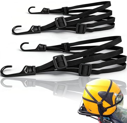 2 Cinghia Elastica con Ganci, Corde Portapacchi Tenditori Bagagli Moto Cinghie di Tensione Regolabili con 4 Fibbie Scorrevoli, Corda del Casco, Estensori di Fissaggio per Moto e Biciclette, 60 & 90 cm