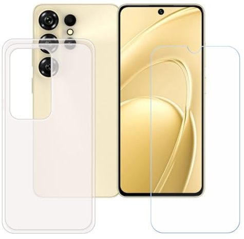 BMPNLSZ Funda para Oukitel C26 Screen Protector, Translúcido Suave Silicona TPU Canica Carcasa Caso Case + Cristal Templado Film Vidrio (6,63)
