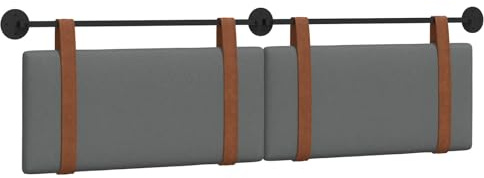 Qnhdfrt Hängendes Kopfteil Bett 190x55 cm Dunkelgrau, Wandkopfteil gepolstert aus Antik-PU-Lederoptik, Modernes Wandkissen als Rückenlehne für Schlafzimmer, 2er-Set