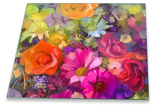 decorwelt | Herdabdeckplatte 60x52 cm Ceranfeldabdeckung 1-Teilig Universal Elektroherd Induktion für Kochplatten Herdschutz Deko Schneidebrett Sicherheitsglas Spritzschutz Glas Blume