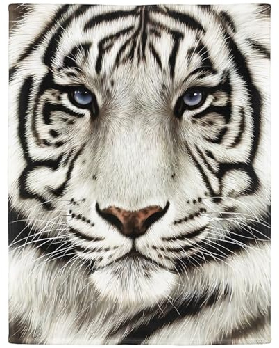 YISUMEI Decke 150x200 cm Kuscheldecken Sanft Flanell Weich Fleecedecke Bettüberwurf Weißes Gesicht Tiger