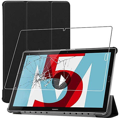 ebestStar - for Huawei MediaPad M5 10.8 Case Tablet 10.8, Smart Cover Magnetic Flip Protection, PU Leather, Black + Glass Screen Protector