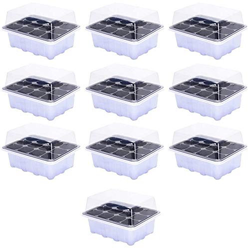 KUANDARMX Molto Bene 10Pcs Vassoi Germinazione con 12 Buchi e Coperchio per Semenzaio in Plastica per Crescita della germinazione dei Semi in Serra Regalo, White