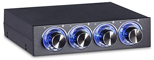 Yunir PC-Lüftersteuerung, DC 12V 4-Kanal-Computerlüfter-Drehzahl- und Temperaturregler, Diskettenlaufwerk CPU-Lüftersteuerung mit Blauer LED-Leuchte