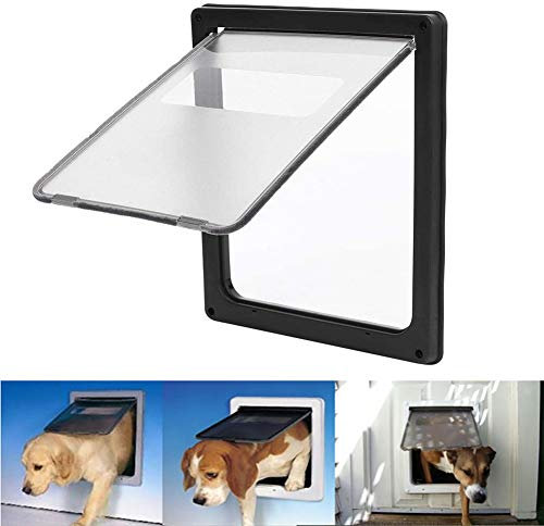 ANQI Tür mit Klappe für Hunde und Katzen, transparent, verschließbar, groß, für Katzen, Hunde, Welpen und Hunde, passt für Schiebetüren, Glastür, Fenster, Schwarz