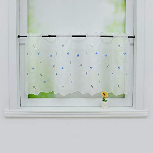 Joyswahl Scheibengardine mit blau Blütenstickerei »Celia« Voile Bistrogardine transparente Gardine Stores HxB 58x120cm 1er Pack