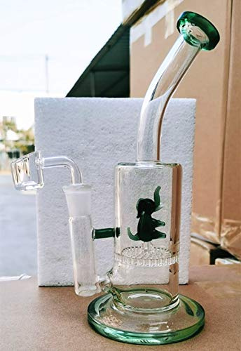Mosi Mimi Animal Glass Bong Octopus Water Pipes Bongs Thick Honeycomb Perc Pipe Bowl Quartz Banger Recycler Medium Bongs (Green Elephant)