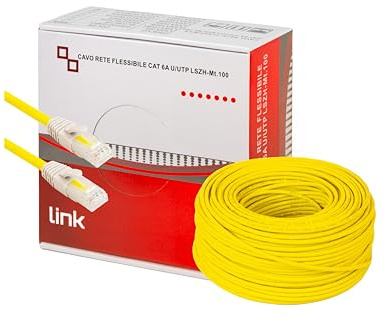 LINK LK6A100Y - Cable de red U/UTP, categoría 6A, LK6A100Y (100 metros, amarillo), revestimiento LSZH de baja emisión de humos, conductores de cobre AWG24 con 2 conectores RJ45 preinstalados