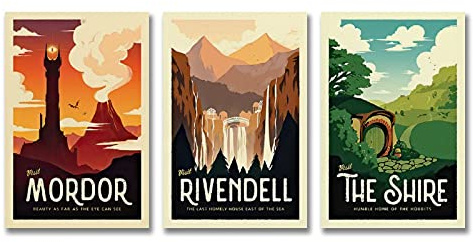 KKMM Sagan om ringen retro reseaffischer – set med 3 paket – LOTR vintage affisch kanvas konst affisch och väggkonst bildtryck modern familj sovrum dekor affischer 30 x 45 cm (12 x 18 tum) – 3 st