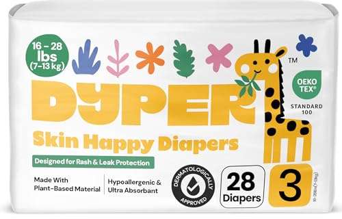 DYPER Baby Diapers Size 3 16-28lbs 28 Count Plant-Based, Day & Night