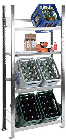Hustedt Getränkekistenregal 180 x 81 x 33,6 cm, für 6 Kästen, 3 Ebenen + 1 Regalboden, 150 kg Tragkraft je Ebene/je Boden, verzinkte Ausführung, Industriequalität Made in Germany, Kastenständer