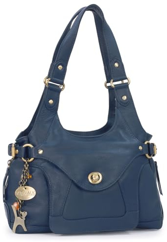 Catwalk Collection Handbags - Damen Leder Schultertasche - Handtasche Mittelgroß mit Viele Fächer - Roxanna