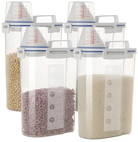 jioko 2.5L Aufbewahrungsbox Küche 4 Set, Vorratsdosen mit Deckel und Griff, Luftdicht Aufbewahrungsbox Schüttdosen zur Aufbewahrung von Reis, Müsli, Nudeln, Mehl, Waschpulver, Katzen und Hundefutter