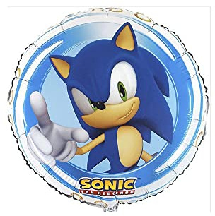 Grabo Sonic Luftballon für Kinder, rund, aus Folie mit Strohhalm zum Aufblasen. Bunte Luftballons Made in Italy 35 x 35 cm