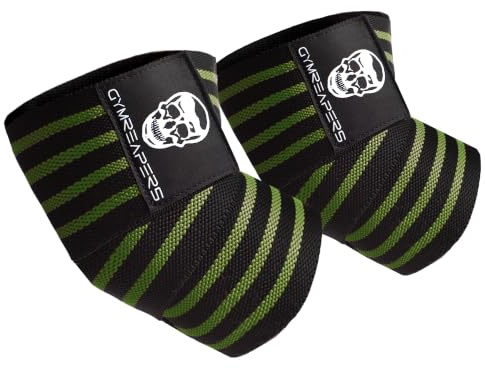 Gymreapers Gewichtheben, Ellenbogenbandage, flexibel, 101,6 cm, Ellenbogen-Kompressionsriemen und Gelenkbandage, für Bankdrücken, Powerlifting und Drücken (grün)