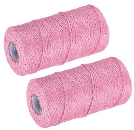 sourcing map 328 Pies Jardín Cordel, 2mm Artesanía Yute Cordel Cuerda Yute para Arte Obras, Bricolaje Artesanía, Regalo Envoltorio, Rosa Paquete de 2