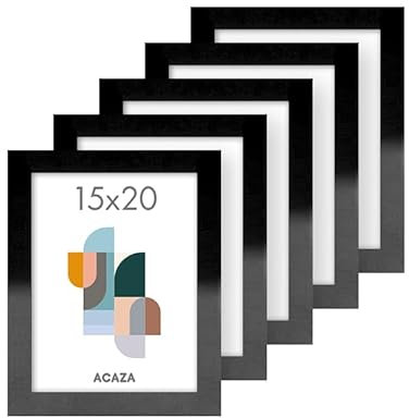 ACAZA Bilderrahmen 15x20 cm 5-er set Schwarz, MDF Holz mit bruchsicherem Acrylglas, für Photos, Poster und Puzzles, Wandmontage, Hoch- und Querformat