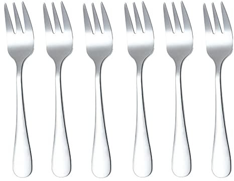 6 PCS Cake Forks Essential Dessert Forks Stainless Steel Pastry Fork Set for Fruit Ice Cream Salad Steak Pizza Noodles(Sliver)