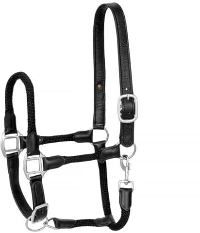 Lederhalfter für Pferd und Pony Start Leder/Schnur weich gefüttert (Cob, Schwarz)