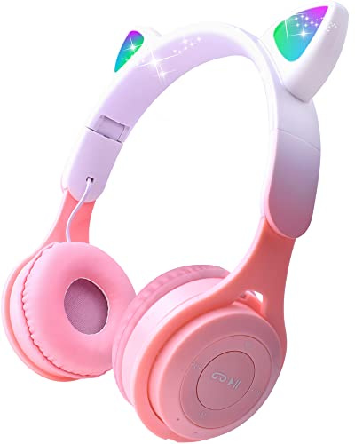 Joso Auriculares para niños, 2 en 1 con cable/inalámbrico con micrófono para niñas y niños, auriculares plegables con volumen limitado para niños a partir de 5 años (rosa)