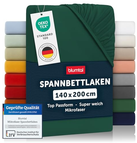 Blumtal® Spannbettlaken 140x200x30cm aus Microfaser - Oekotex zertifiziertes Bettlaken Spannbettlaken in Dunkelgrün