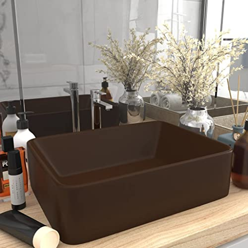HIGSOSE 41x30x12 cm Lavandino Luxury in Ceramica Marrone Scuro Opaco Lavabo Appoggio Lavatoio da Esterno Lavabo da Esterno Lavabo da Appoggio Lavandino da Appoggio Arredo Bagno Lavatoio Ceramica