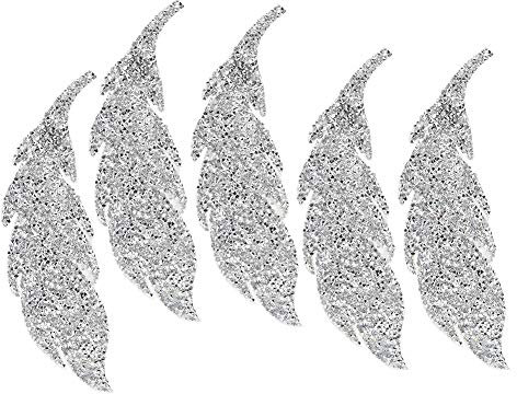 QANYEGN 5 Stück Blätter-Muster-Strass-Kleber, Selbstklebende Aufkleber, Blatt-Muster-Aufkleber Für DIY-Kleidung, Handy(Silber)