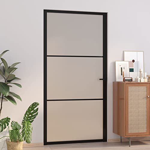 Homgoday Puerta interior 102,5 x 201,5 cm negro mate de cristal y aluminio, puerta de entrada, puerta de entrada exterior para exteriores, jardín, terraza