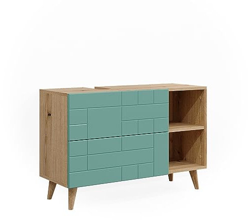 Vicco Waschbeckenunterschrank Mintgrün Rudi 90x59x33 cm - Unterschrank für das Badezimmer, Viel Stauraum Oben und unten