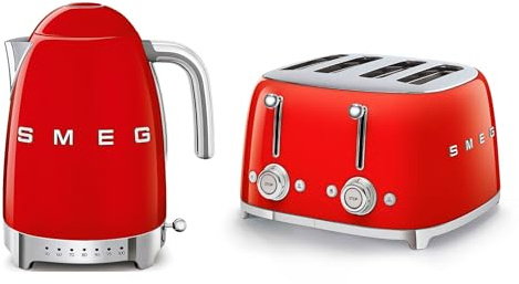 Smeg EEJB133 Jug Kettle with Acoustic Alarm, 3KW, 1.7L & Smeg 4 Slice Toaster, Extra Wide Slots, White TSF03WHUK/KLF04WHUK