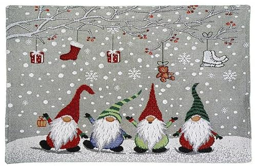 2er Set Tischset Mitteldecke Tischläufer Gobelin Winter Weihnachten Verschiedene Motive Baumwollmischung (4 Wichtel)