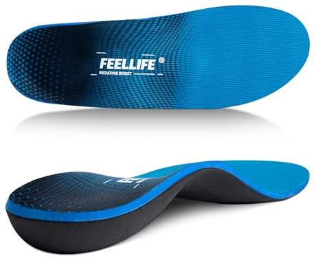 FEELLIFE Plantar Fasciitis Insoles, High Arch Support Inserts for Men Women, Heavy Duty Flat Feet Pain Relief Orthotics for Athletic Shoes & Work Boots for All Day Standing [Men 6-6.5|Women 8-8.5]