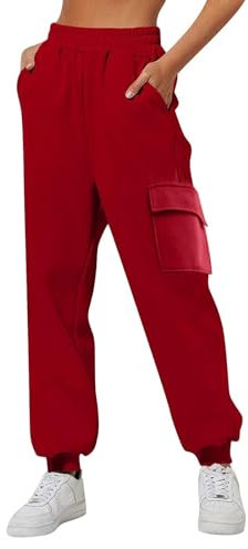 Jogginghose Damen, Sporthose Damen Leggings High Waist Damen Sporthose Sweatpants Legins Hose Mode Arbeitshose Swat Pants Hosen Sport Kleidung Frauen Yoga(Rot,3XL)