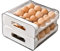 Gzsekken Egg Storage Container for Refrigerator, Clear 2 Layers Stackable Plastic Egg Tray with Handles, 32 Grid