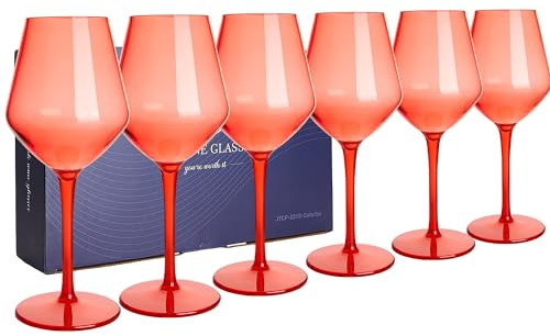 HAHASHOW Bicchieri da Vino Colorati, 440ml Set di 6, Rosso | Bicchiere da Vino Bianco, Tritan-Plastica ,per campeggio festa, Adatto alla Lavastoviglie,Resistente agli urti e alle rotture