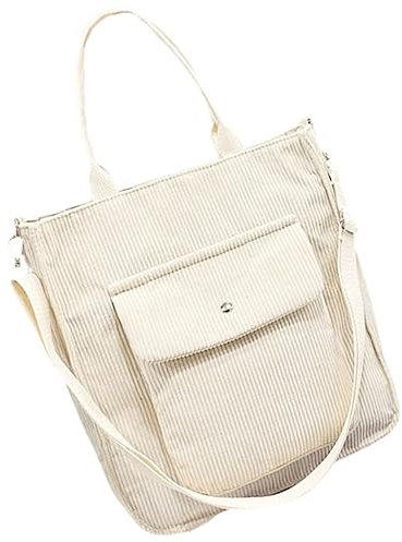 WRITWAA Große Kapazität Umhängetasche Für Damen Weiche Schultertasche Cord Vielseitig Einsetzbar Für Freizeit Einkauf Und Reisen Elegantes Design Weiß
