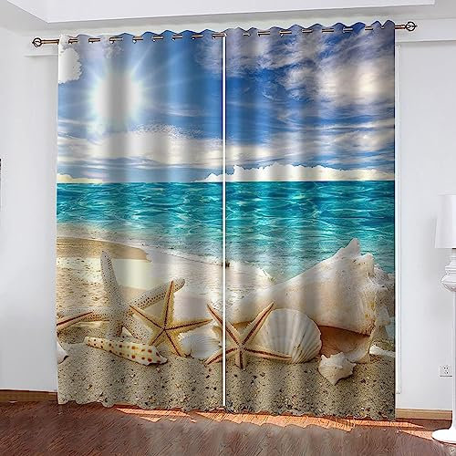 3D Vorhänge Sonnenstrand Seestern Undurchsichtige Vorhänge Waschbar Langhaltig Hochwertig Verdunkelungsvorhang Wohnzimmer Schlafzimmer Küche Thermovorhang 2 X 150 X 280 Cm - Kinder Vorhänge -4T5V7B0Z6