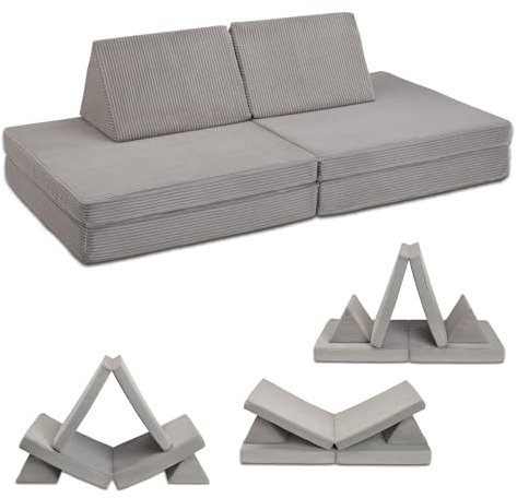 XDREAM Spielsofa mit weichem Kordbezug | Abenteuersofa für Kinder zum Spielen, Bauen und Ausruhen | Waschbarer Bezug, Robust und Langlebig | Sofa Öko-TEX®| Kinderspielsofa grau