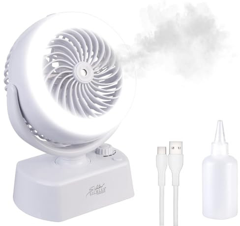 Sichler Haushaltsgeräte Kühler: Akku-Tisch-Ventilator & Vernebler, Oszilation, LED-Ring, 1.200mAh (Ventilator mit Oszillation, Campingventilator, Tischleuchte Batterie)