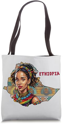 map of Ethiopia, pretty Ethiopian woman, Traditional Pattern Tote Bag
