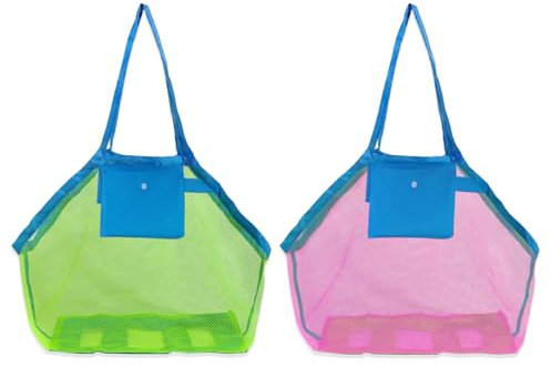 JSTHHTT 2 Pièces Grand Sac de Plage en Maille avec Fermeture éclair, Grand Sac de Jouets Plage en Maill, Sac Plage Jouet, Rangement de Jouets de Plage Sac Jouet Plage Sac Filet Plage