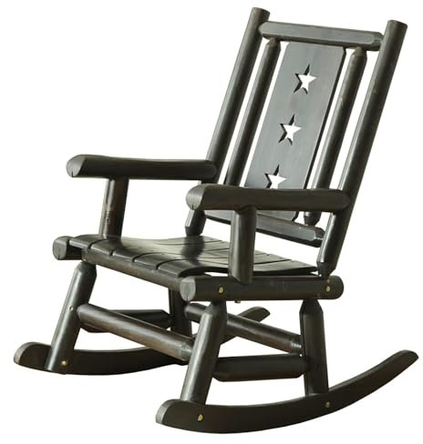 CYPOSLDN Rustikaler Schaukelstuhl Für Die Veranda Im Innenbereich, Schaukelstuhl Aus Antikem Holz Für Den Außenbereich, Für Den Balkon, Hof, Terrasse, Rasen, 69 cm Breit, Tragkraft 115 Kg,Black