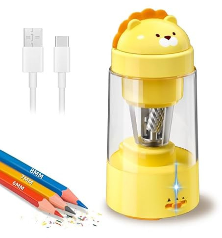 Zmol Fully Automatic Pencil Sharpener, Lion Pencil Sharpener for Colored Pencils,Auto in & Out, Rechargeable Portable Pencil Sharpeners for No.2/Colored Pencils(6-8mm), Classroom/Office/Home
