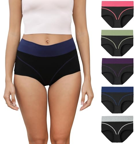 Forllori Culottes Coton pour Femmes Shorty Confort Slips Femme Culotte Taille Haute Lot de 5 Multicolore M