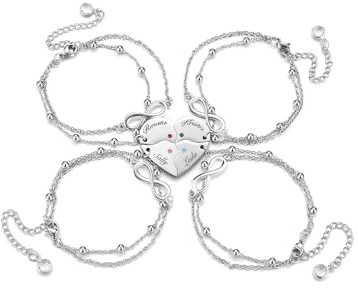 Zysta Freundschaftsarmband für 3/4 Puzzle Herz Unendlichkeit Armband mit Name Gravur Edelstahl Strass BFF Armband für Schwester Geschenk